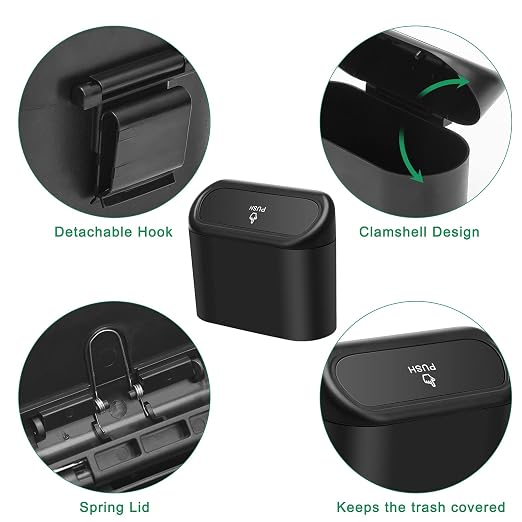 AHIER Small Car Trash Can with Lid, Plastic Mini Car Garbage Can Portable Hanging Holder with 30pcs Bags for Cars, Office, Home