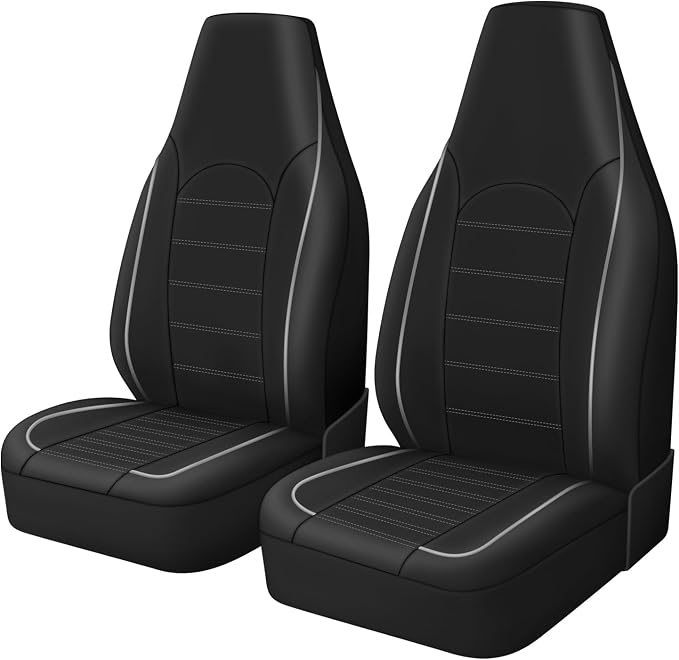 TOYOUN Classic Universal PU Leather Car Front Seat Covers High Back Bucket Seat Cover - Fit Most Cars, Trucks, SUVS, or Vans 2 PCS Gray Trim Auto Seat Covers Set Car Seat Protector for All Seasons