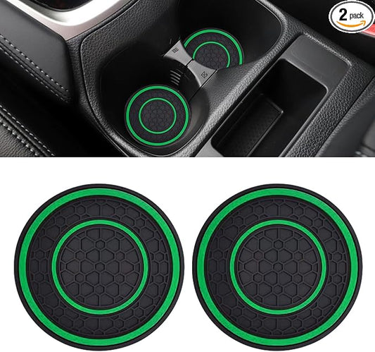 2PCS Car Cup Holder Coasters, 2.75 Inch Auto Non-Slip Anti Dust Cup Mats, Console Cup Holder Insert Coaster Auto Insulated Mats, Universal Interior Accessories for Most Cars (Green)