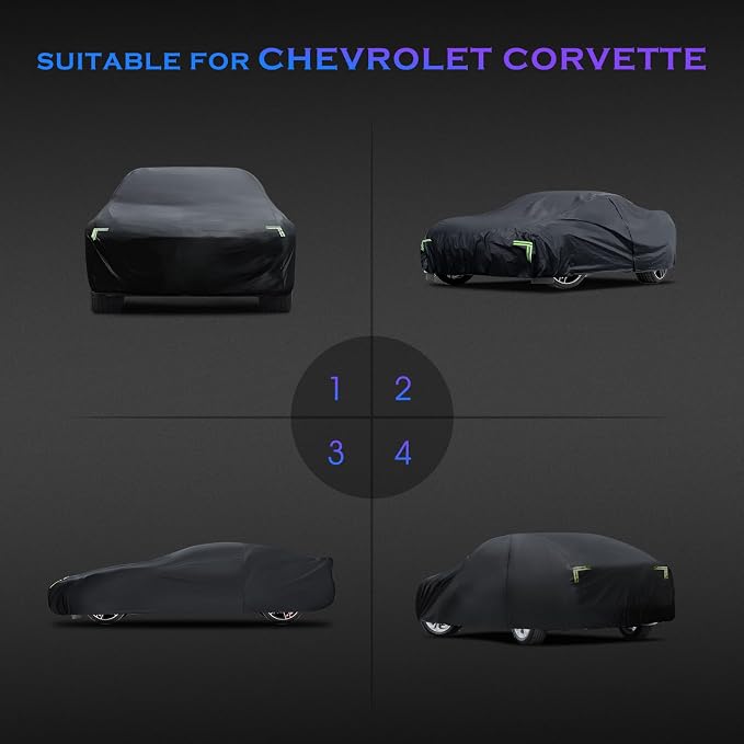 Car Cover Custom Fit for Chevrolet Corvette C4 C5 C6 C7 C8 1980-2026, 6 Layers Truck Cover Waterproof All Weather for Automobiles,Outdoor Full Exterior Cover,Black（Not Include Mirror Pocket）