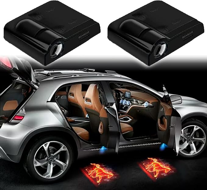 2pcs for Fire Horse 3D Magnetic Car Door Step LED Welcome Logo Shadow Ghost Light Projector Lamp fits All Car Models (Fire Horse) by DmStore