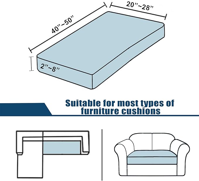 100% Waterproof Couch Cushion Covers, Stretch Sofa Seat Cover, Reversible Furniture Protector Covers for Pets, Washable (Loveseat Cushion, Grey), Medium