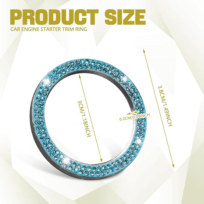 2PCS Bling Car Crystal Rhinestone Ring Emblem Sticker, Push to Start Button Cover/Sticker, Key Ignition Starter & Knob Ring, Car Interior Decoration Bling Car Accessories for Women