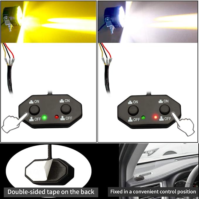 Double Color/High Low Beam Wiring Harness Kit DC12V Maximum 300W 40A LED Lights Wiring Harness Switch Relay 14AWG Core Cable Harness for Car Fog Lights Work Driving Lights Bar