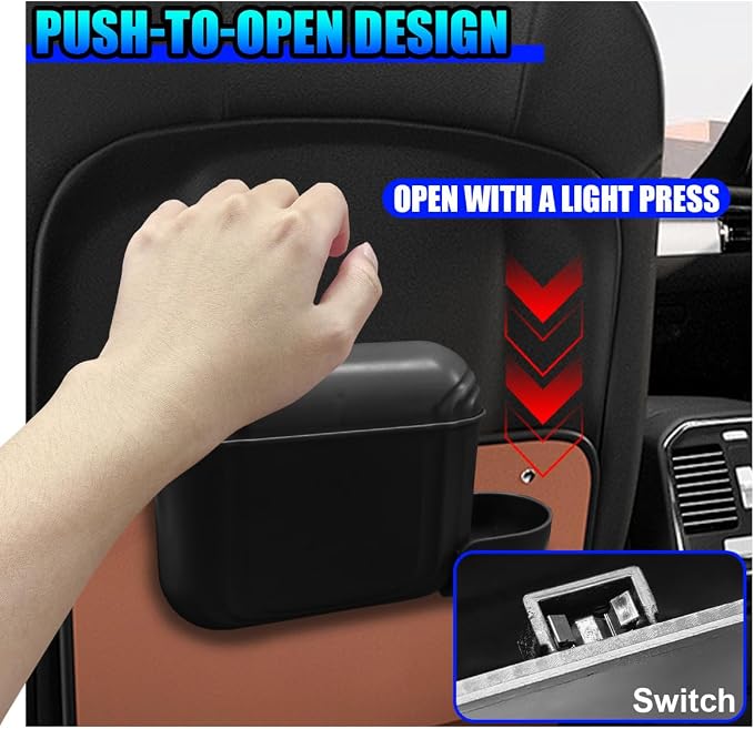Car Trash Can with Lid, Hanging Leakproof Vehicle Garbage Bin, Auto Back Seat Organizer Dustbin with 2 Rolls of Trash Bags, Versatile Storage Accessory for Car Air Vent, Side Door (Black)