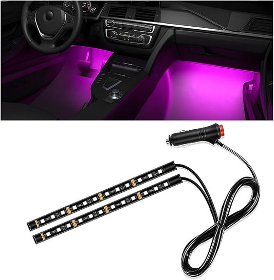Wevdn Car Interior LED Strip Light, 12V 24 LED Neon Ambient Night Light with Cigarette Lighter Plug, Automotive Atmosphere Decorative Under Dash Lighting Kit, Car Accessories (Pink Purple)