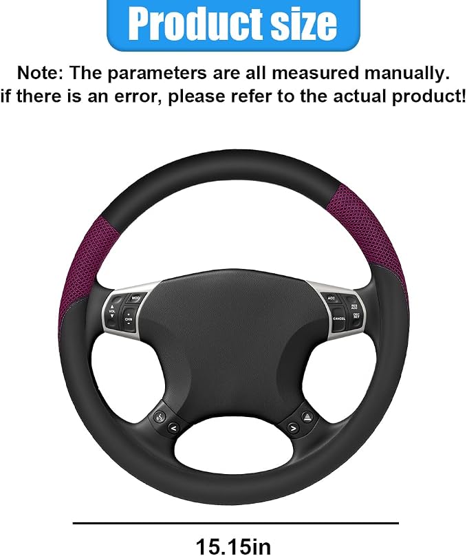 Car Steering Wheel Cover, 15" Breathable Microfiber Leather Ice Silk Mesh Wheel Wrap, Warm in Winter & Cool in Summer, Comfortable Anti-Slip Auto Interior Decorative Protector(Red)