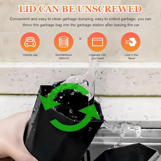 Car Trash Can with Lid, Diamond Design Leakproof Vehicle Cup Holder Garbage Can, Waterproof Trash Bin Mini Portable Garbage Organizer for Cars Homes Offices Bedrooms (Carbon Fiber)