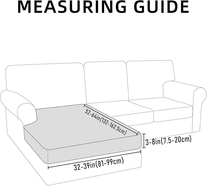 hyha Waterproof Couch Cushion Covers, Sectional Sofa Cushion Slipcovers L Shape, Thick Stretch Jacquard Fabric, Washable Chaise Lounge Cover with Elastic Bottom (1 Piece for Chaise, Coffee)