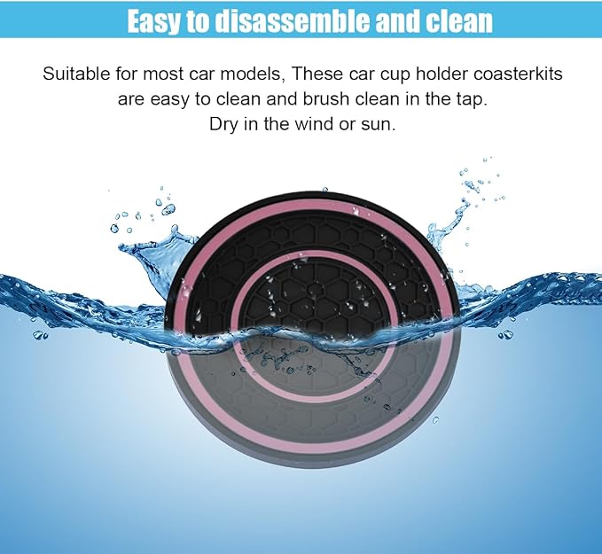 2PCS Car Cup Holder Coasters, 2.75 Inch Auto Non-Slip Anti Dust Cup Mats, Console Cup Holder Insert Coaster Auto Insulated Mats, Universal Interior Accessories for Most Cars (Pink)