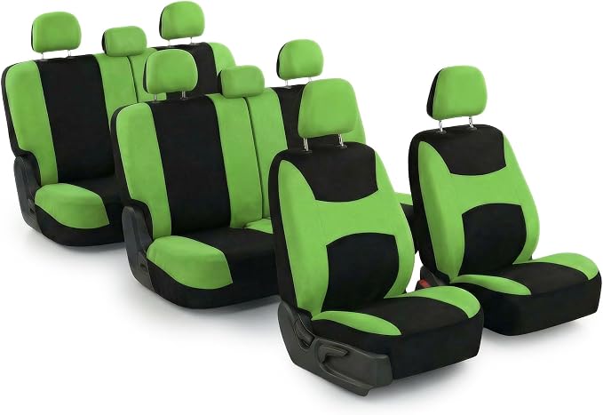 FH Group Universal Automotive Seat Covers 8 Seater Set | Light & Breezy Flat Cloth Washable Car Seat Cover for SUV, Sedan, Truck | Airbag Compatible Interior Upgrade - Green/Black
