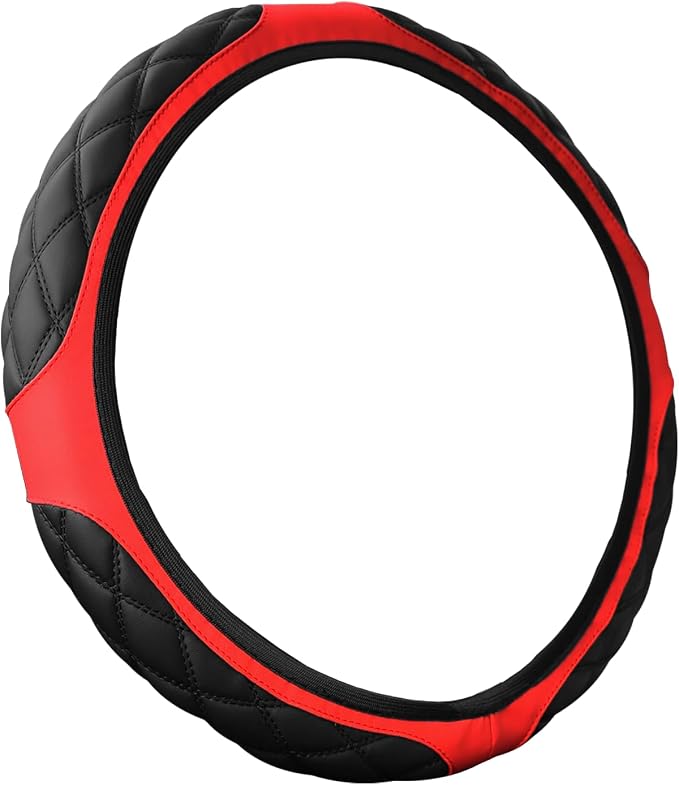 15 Inch Car Leather Steering Wheel Cover, Automotive Accessories Elastic Breathable Anti-Slip Soft Wheel Protector Fits Men and Women, Suitable for SUVs, Trucks, Vehicles and RVs (Red)