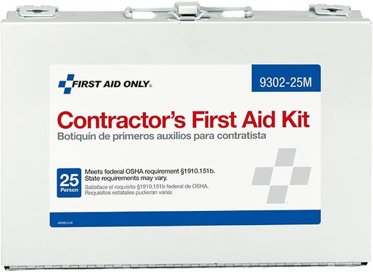 First Aid Only 9302-25M 25-Person Contractor's First Aid Kit for Home Renovation, Job Sites, and Construction Vehicles, 178 Pieces, Pack of 12