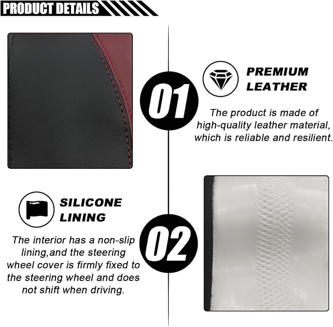 LAINLOY 15" Car Steering Wheel Cover, Microfiber Leather Cover, Burgundy | Anti-Slip Breathable Steering Wheel Decoration, Universal Steering Wheel Accessories for Diverse Cars
