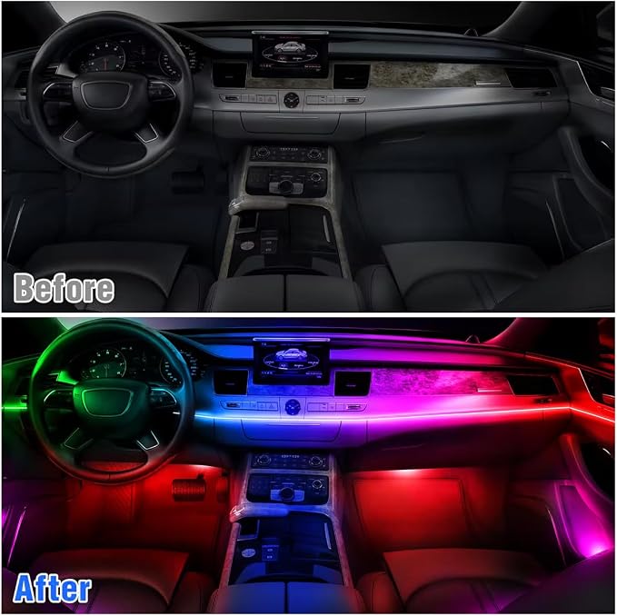 Acrylic Interior Car Lights APP Control, 6 in 1 Car Ambient Lighting Kit | Dreamcolor & 210 modes, Light Uniform and Soft, Wireless APP Control Inside Car Accessories