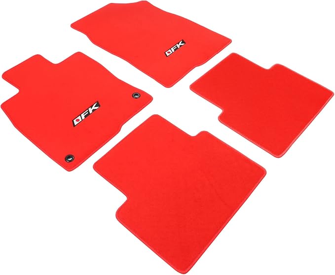 Fit 2016-2021 Honda Civic Floor Mats OEM Fitment Style Red with FK Logo | IKON MOTORSPORTS, Front & Rear Floor Mats Carpet With FK Logo 4PCS, 2017 2018 2019 2020