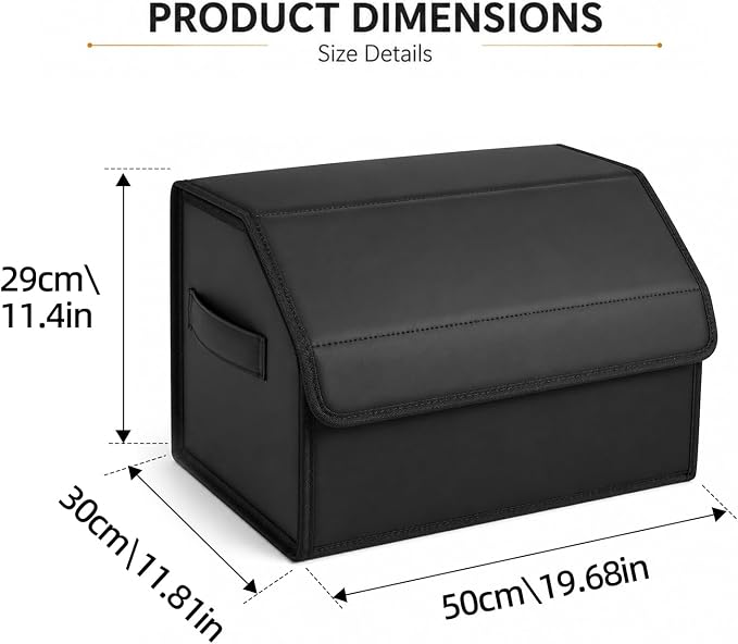 Car Trunk Organizer, Foldable Cargo Storage Box with Hook-and-Loop Lid, Suede & Faux Leather Trunk Organizer for SUV Sedan Truck, Adjustable Divider, Handles, Black, 19.7inches