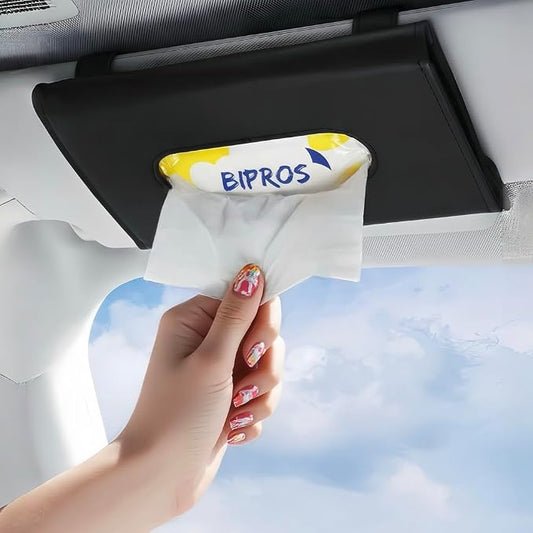 Car Tissue Holder for Visor with Lotion Facial Tissues Included（Black） | for Allergy Season & Sensitive Skin,Slim Visor Tissue Holder,Easy-Access Car Napkin Holder for Parents,Commuters & Road Trips
