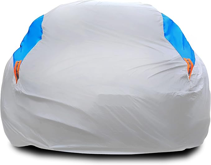 MORNYRAY Waterproof Car Cover All Weather Snowproof UV Protection Windproof Outdoor Full car Cover, Universal Fit for Sedan (Silvery, A4-Fit Sedan Length(186-193 inch)