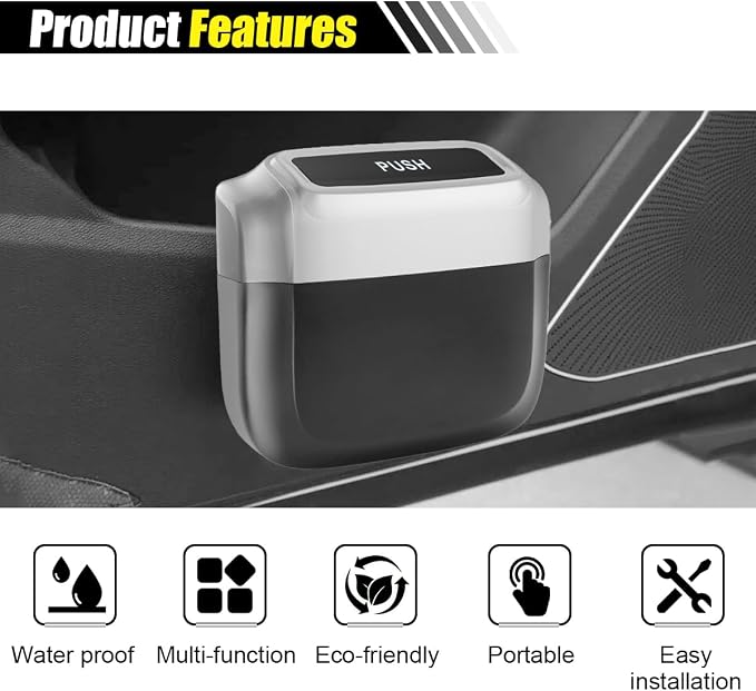 Mini Car Trash Can with Lid, Leakproof & Waterproof Auto Dustbin Garbage Can with 30 Trash Bags, Car Organizer and Storage for Automotive Home Office Kitchen Bedroom (Silver, 1PCS)