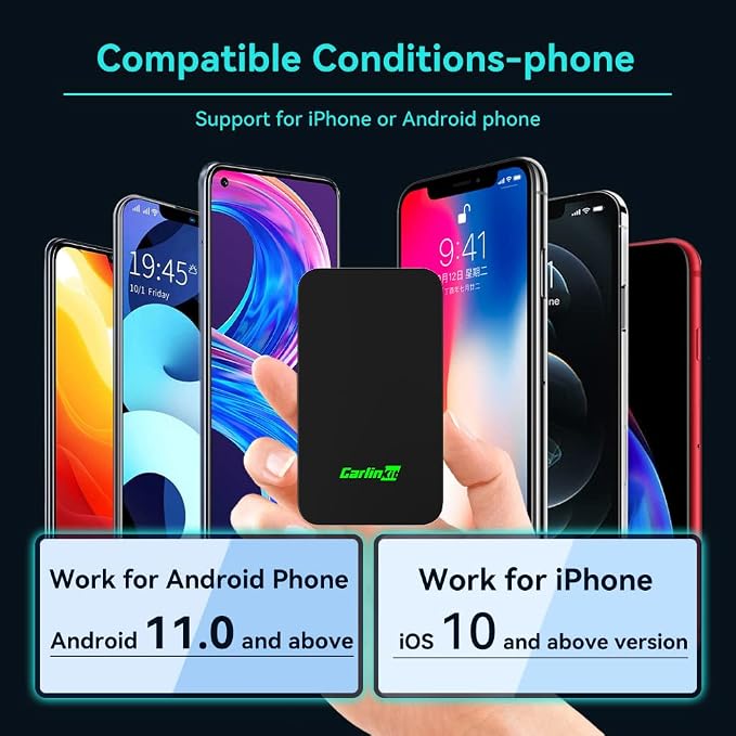 Carlinkit 5.0 2air Wireless car Adapter,CarPlay Dongle for Wired CarPlay and Wired Android Auto Car,for iPhone 6+ and Android 11+,Easy Setup via Plug-in USB Connection,Supports Online Upgrade