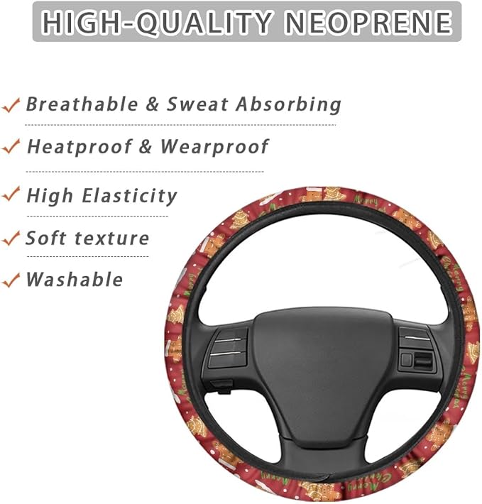 AFPANQZ Christmas Day Print Car Steering Wheel Covers Universal Fit 14-15 inch Sweat Absorption Anti-Slip Steering Wheel Protector Cover Stretch-on Automotive Car SUV