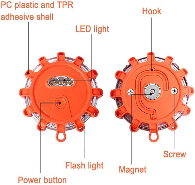 3 Pack LED Road Flares Flashing Warning Light Roadside Flare Emergency Disc Beacon, Magnetic Base for Car or Marine Boat