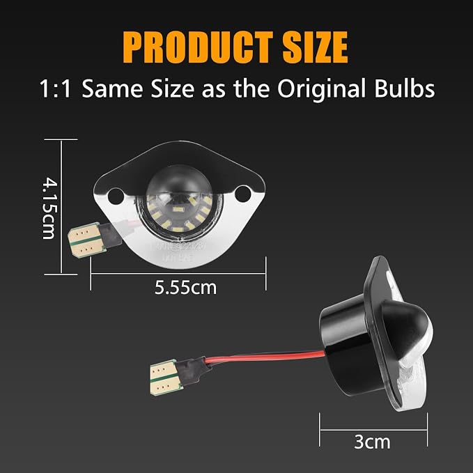 2PCS License Plate Lights Assembly 6000K Bright White For Mustang 1994-2004 | Rear Tag Light Lamps, Replace Part Number F4ZZ-13550-A XR3Z-13550-AA, Plug and Play, 300% brighter, IP65 Waterproof