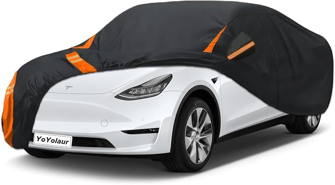 10-Layer Compatible with Tesla Model 3 Car Cover Waterproof All Weather for Automobiles, Outdoor Full Cover Soft Cotton Lining with Door Zipper, Fit for Model 3 2017-2025