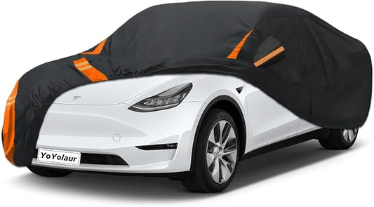 10-Layer Compatible with Tesla Model 3 Car Cover Waterproof All Weather for Automobiles, Outdoor Full Cover Soft Cotton Lining with Door Zipper, Fit for Model 3 2017-2025