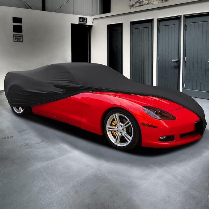 WinPower Indoor Sports Car Cover Stretch Dustproof Protection Full Car Cover for Underground Garage, Car Show, Black