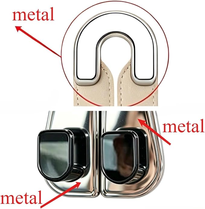 2 Pack Car Headrest Hooks for Purses and Bags Cute Leather Car Seat Back Head Rest Double Hooks for Bags Cute Pink Beige Car Accessories Headrest Back Seat Handbags Hook (Beige 2 Pack)