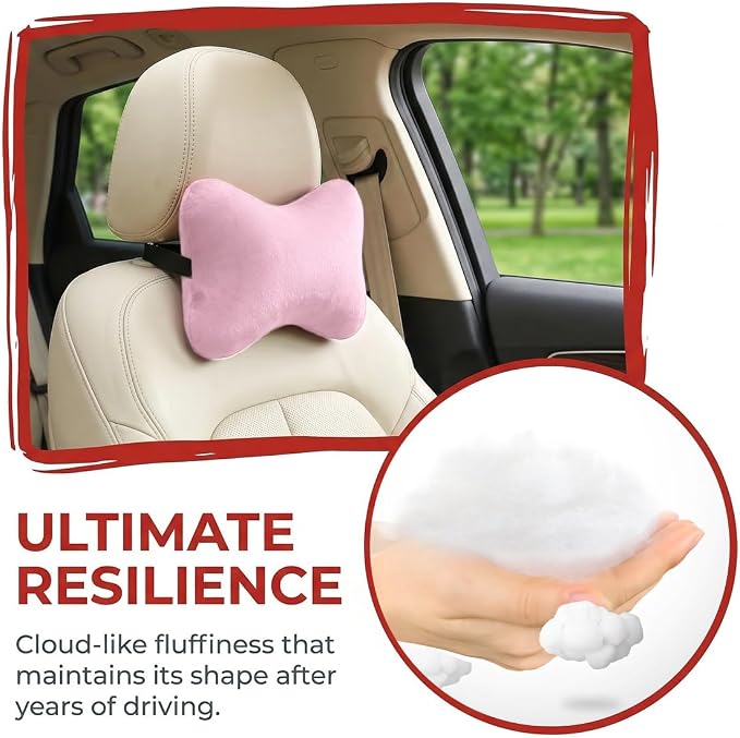 2PCS Car Neck Pillow, Soft Comfortable Vehicle Seat Neck Support Pillow Cushion for Relief Driving Fatigue, Breathable Auto Interior Headrest Neck Rest Pad, Universal for Vehicles (Pink)