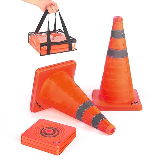 BATTIFE [2 Pack] 18 Inch Collapsible Traffic Safety Cones, Orange Cones, Multi Purpose Pop-up Cones with Reflective Collar, for Driving Practice,Road Parking