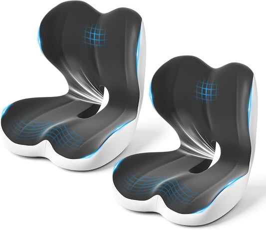 Car Seat Cushion Reducing Sciatica Pressure, Back & Tailbone Comfort | Hollow Design for Coccyx, Double-Sided Anti-Slip, Ergonomic Memory Foam Lumbar Cushion, Suitable for Long Sitting, 2PCS