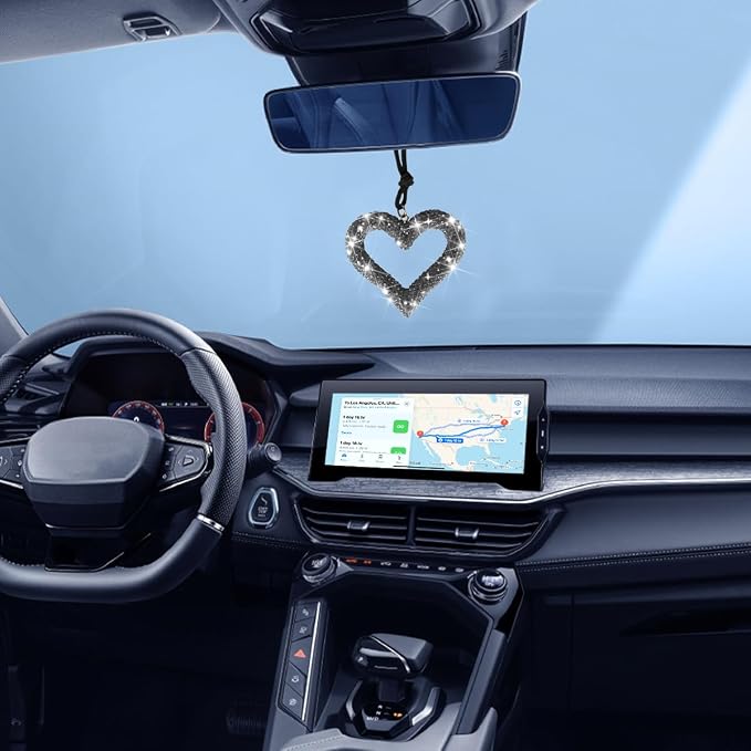 Mandark Bling Heart Car Hanging Accessories, Crystal Rhinestone Vehicle Rear View Mirror Charm Pendant Ornaments, Cute Diamond Auto Interior Hanger Decoration for Women Girls（Light Black）