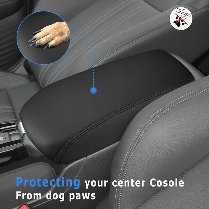 INTGET Center Console Cover for 2026 Honda HRV/HR-V Accessories 2023 2024 2025 Leather Car Armrest Arm Rest Box Lid Middle Console Seat Cover Protector (Black Stitches, 2023+)