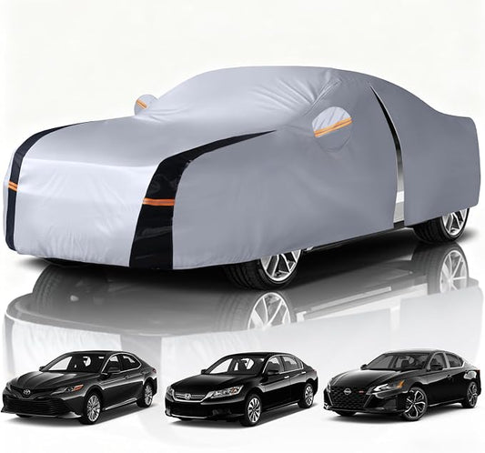 Car Cover Waterproof All Weather, 10 Layers Outdoor Car Covers for Automobiles - Sun & Rain Protector Full Exterior Covers. Custom Fit Accord, Camry, Fusion, Sonata, etc. A2 (Gift Towel/Storage Bag)