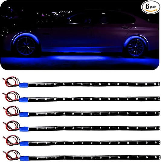 Wevdn 6 PCS 15 LED Strip Underbody Light, DC 12V 1Ft Flexible Underglow Car LED Light Strip with 6 Inch Wire, Waterproof LED Interior Exterior Decoration for Car Truck Motorcycle (Blue)