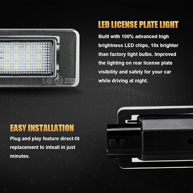 D-Lumina LED License Plate Light Tag Lamp Assembly for 2019-UP Nissan Altima Sentra Rogue Versa, Powered by 18-SMD Xenon White LED Tag Lights, Pack of 2