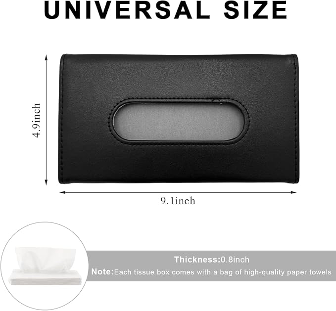 Car Tissue Holder, Vehicle Sun Visor Napkin Box Hanging Paper Towel Dispenser with Tissues Refill, Leather Backseat Paper Towel Case Visor Napkin Storage Holder for Most Cars (Black)
