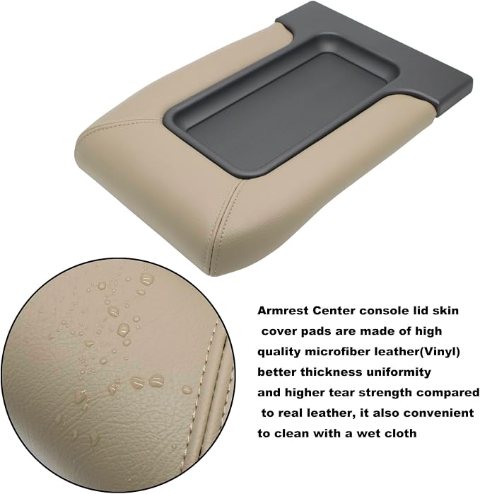 NHILES Center Console Lid Compatible with 1999-2007 Silverado Sierra | Fits 1999-2007 Avalanche Suburban Yukon Tahoe, Replaces OEM 19127364 19127365 19127366, Leather Cover, Beige