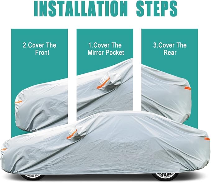 GUNHYI 6 Layers Sedan Car Cover Waterproof All Weather, 100% Waterproof Outdoor Car Covers Full Exterior Covers for Automobiles Sedan Hatch SUV Rain Sun UV Dust Protection. Size A4 (See Size Chart)