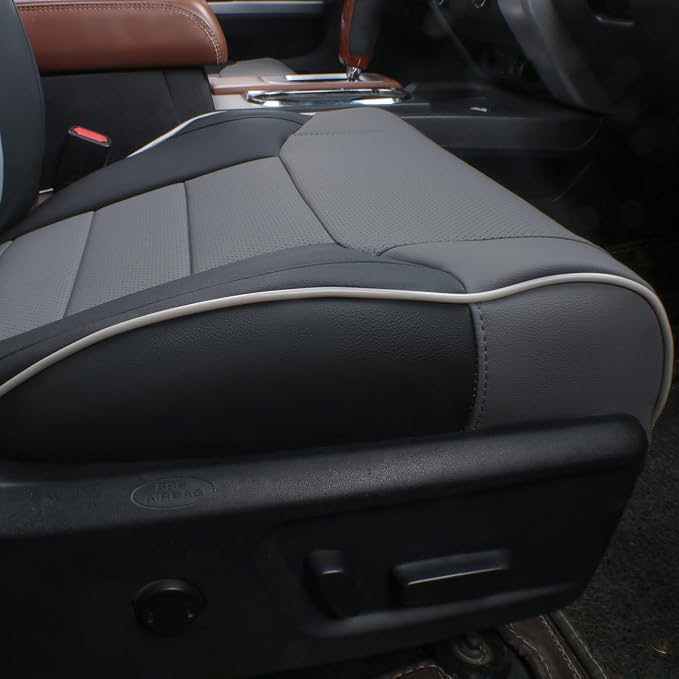 EKR Tacoma Leather Car Seat Covers Custom Fit for Toyota Tacoma 2012 2013 2014 2015 (Regular Seats) - Truck Seat Covers Full Set,Faux Leather(Black/Gray)