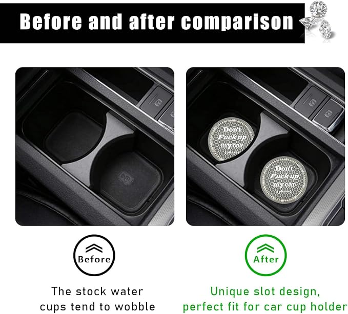 Ziciner 2 Pack Bling Car Cup Holder Coaster, 2.75 Inch Anti-Slip Auto Insert Cup Coaster, Crystal Car Drink Cup Mat Perfect for Women Girls, Universal Interior Decor Accessories (Gray)
