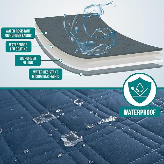 PetAmi Waterproof Couch Cover for Dogs, Non-Slip Leakproof Sofa Furniture Protector for Pet Cat, Machine Washable Bed Blanket for Car Seat, 102x82 Blue