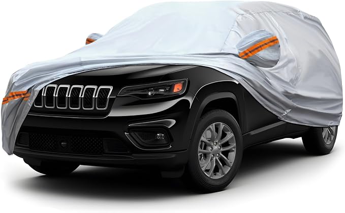 Fit for 178"-189" Length SUVs, 6-Layer Full Car Cover is All-Weather Waterproof, Universal in All Seasons, Snow Prevention, Rainproof, Acid Rainproof, Sunscreen, Orange Reflective Strip