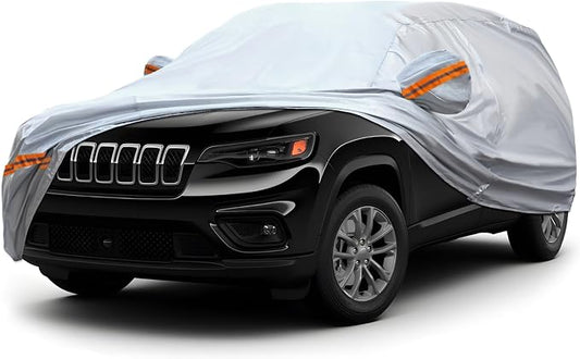 Fit for 178"-189" Length SUVs, 6-Layer Full Car Cover is All-Weather Waterproof, Universal in All Seasons, Snow Prevention, Rainproof, Acid Rainproof, Sunscreen, Orange Reflective Strip
