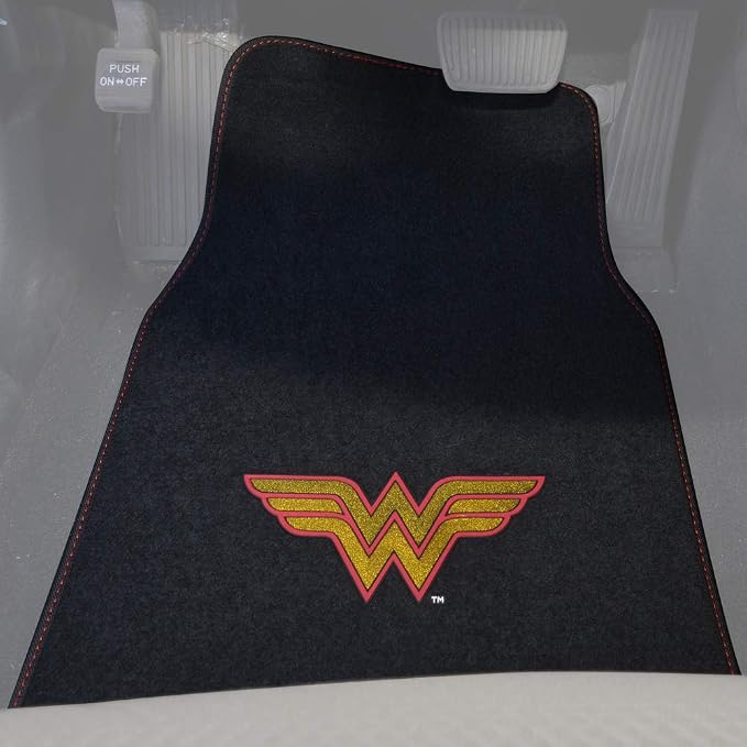 BDK Warner Brothers DC Comics Classic Wonder Woman Licensed Auto Carpet Floor Mats, Universal Fit 4PC Set Front & Rear for Car Truck Van SUV
