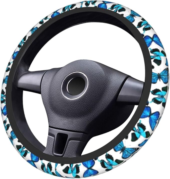 Blue Butterfly Steering Wheel Cover For Women Men Girls, Universal 15 Inch Anti Slip Steering Wheel Protector Car Accessories Interior For Auto Truck Suv